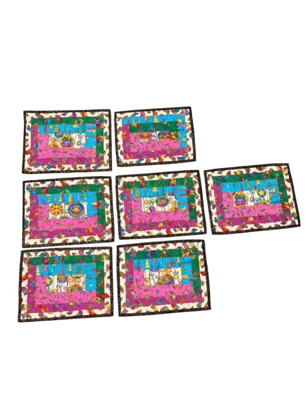 Vintage Christmas Laurel Burch Christmas Cats And Birds Quilted Placemats -7